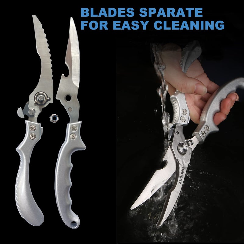 ANDONG Heavy Duty Professional Poultry Shears -Stainless Steel Kitchen & Meat Scissors with Leather Sheath  Dishwasher Safe Spring Loaded Utility Shears for Cooking  Butchering  Cutting - Image 4